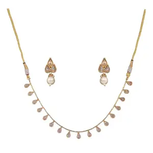 ARyee Gold Tone Traditional Kundan & Pearls Necklace Set For Women