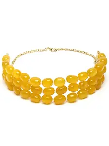 Karatcart Yellow Tumble Stone Studded Beaded Choker Necklace for Women