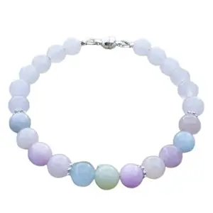 RRJEWELZ Aquamarine Bracelet for Men & Women – 8mm Round Smooth Blue Beads – 7 inch with Silver Plated Clasp – Healing, Fashion, Gift, Spiritual, Yoga|LCBR_RR_00849