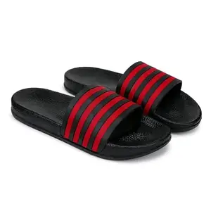 Men's Classic Ultra Soft Sliders/Slippers with Cushion FootBed for Adult | Comfortable & Light Weight | Stylish & Anti-Skid | Waterproof & Everyday Flip Flops for Gents/Boys Slipper Flip Flop (Red, 6)