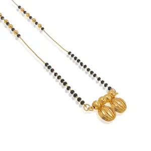Saizen Traditional Gold-Plated Mangalsutra with Black Beads & Dual Pendant