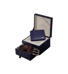 WildHorn Rakhi Gift Set for Brother - Premium Men's Combo | Gift Set of Leather Wallet & Belt & Rakhi with an Unique Slider Gift Box for Brother (Blue PDM)