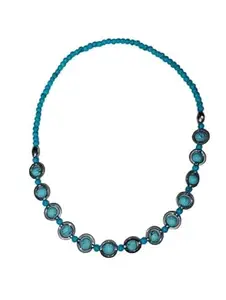 Turquoise Beaded Necklace with Silver Rings, Fashion Statement Jewellery