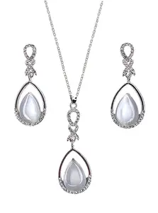Tiny Troves Necklace set with Earring, Stylish Monalisa & American Diamond Studded Jewellery Set for Women, Latest Korean Fashion Jewellery for Girls - Grey (Style 1)