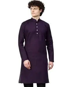 Majestic Man Men's Cotton Regular Fit Casual Mandarin Collar Ethnic Motifs Solid Long Kurta