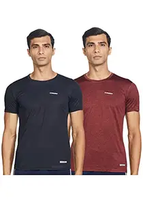 Charged Brisk-002 Melange Round Neck Sports T-Shirt Rust Size Medium And Charged Pulse-006 Checker Knitt Round Neck Sports T-Shirt Black Size Medium