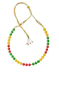 Trendy Multicolor Beaded Necklace for Women & Girls | Ethnic Handmade Jewelry with Necklace Back Rope dori for Silk Thread| Lightweight women & girls Accessory (Green, Yellow & Red)