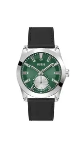 GUESS Leather Men's Analog Green Dial Men's Watch-Gw0793G1, Band Color Black