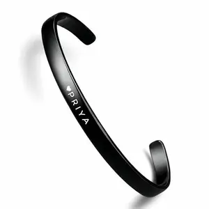 LOUIS MILLER Personalised Black Kada | 1 Year Colour Warranty | Glossy Black Finish | Adjustable in Size | Kada For Unisex