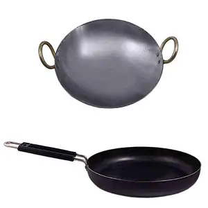 KITCHEN SHOPEE Iron Cookware Set Kadai for Cooking Iron Fry Pan deep Kadhai Iron Heavy Base kadai 9 inch 10 inch Iron Fry pan