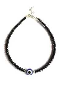SS JEMS Evil Eye Black Beaded Bracelet, 20 cm Chain Length, Silver and Blue, Stainless Steel Clasp
