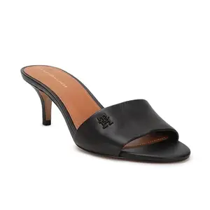 Tommy Hilfiger Leather Solid Black Women Kitten Heel Sandals (F23HWFW131) Size- 39