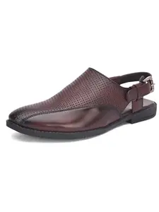 FENTACIA Brown Faux Leather Ethnic Sandals for Men Stylish - 06 UK
