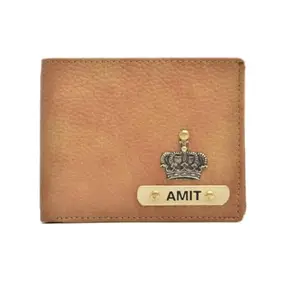 YOUR GIFT STUDIO Customized Slim Genuine Leather Wallet for Men’s 3 Card Slots 2 Compartments for Currency (Tan)