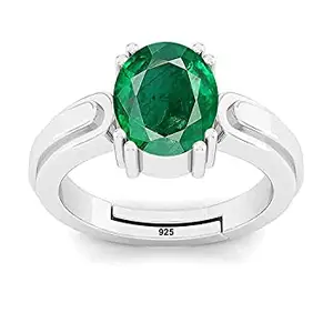 SIDHARTH GEMS Certified Natural AA++ Quality 8.55 Carat - 9.25 Ratti Zambian Emerald Panna 925 Sterling Silver Adjustable Ring for Women's and Men's