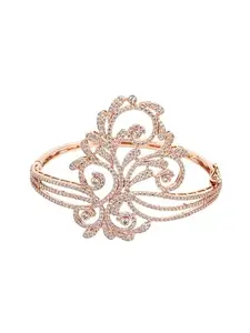 Adwitiya Collection Rose Gold Plated Stone Studded Flower Shape Openable Bracelet