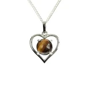REMEDYWALA Charged Energized Tiger Eye Heart Shape Frame Pendant | Heart Shape Frame Tiger Eye Pendant for Women and Men