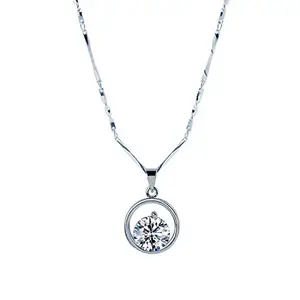 Silver Shine Silver Plated Chain with Solitaire Diamond Pendant for Women (Diamond in Circle)