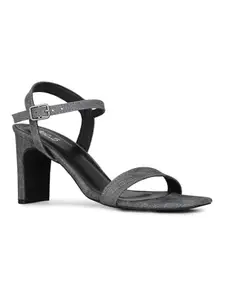 Inc.5 Womens Black Solid Square Toe Party Wear Block Heels Sandals