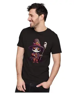 ALLEN BLACK Men's & Women's Regular Fit T-Shirt Chibi Necromancer 100% Cotton Unise T-Shirt Black_GLASKUUNX-Black M Men Round_