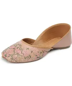 PRIYANSH Fashion Comfortable Flat Fancy Attractive Punjabi Jutti for Women and Girls (Peach, UK Footwear Size System, Adult, Women, Numeric, Medium, 8)