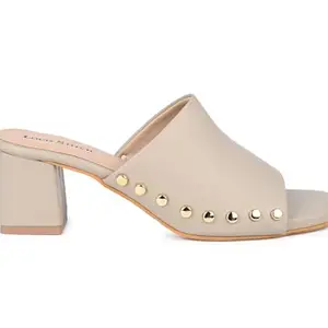 LOUIS STITCH Stylish Beige Block Heel Side Studds Sandals for Women, (LSOF-LDBH-MUBG), (UK-7)
