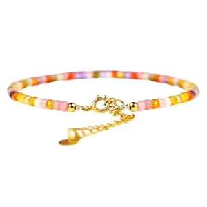 RRJEWELZ Rainbow Zircon Rondelle Beaded Bracelet – Faceted 3mm Rainbow Stones with Gold Lock – 7 Inch Adjustable link Bracelet for Men & Women|LCBR_RR_05754