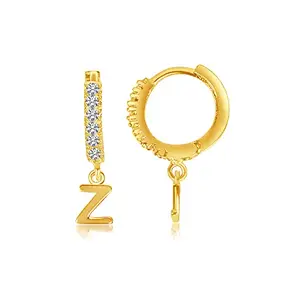 VSHINE FASHION JEWELLERY Exclusive "Z" Alphabet Letter Earring Bali Jewellery Set American Diamond Cubic Zirconia Gold Plated Fashion Jewellery Huggie Studs Earring Bali for Women & Girls-VSBALI1071G