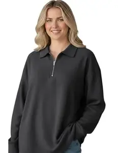 Mack Jonney Women’s Ribbed Zip Polo T-Shirt | Full Sleeve Collared Top | Camel Beige Casual Sweatshirt | Regular Fit-M7403