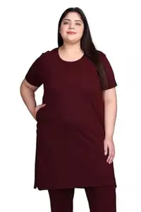 In Love Women's Cotton Plus Size Half Sleeves Plain Solid Longline Tshirt for Summers with One Side Pocket for Ladies L to 7XL