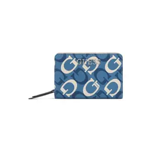 GUESS Women Blue Typography Zip Around Wallet
