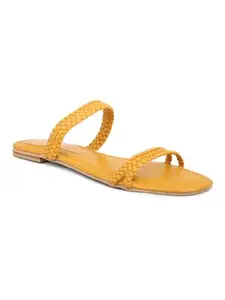 INC.5 Women Yellow Textured Open Toe Flats