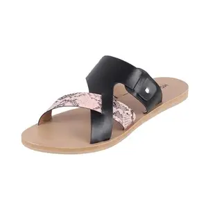 Mochi Women Black Synthetic Leather Cross Strap Flat Chapppal UK/5 EU/38 (41-144)
