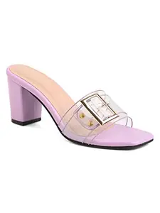 Bruno Manetti Women's Purple Slipon Back Open upper Golden Buckle Heels Sandal
