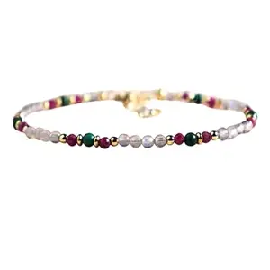 LKBEADS Moonstone & Malachite bracelet with Gold clasp - 3mm Round & Rondelle beads- Smooth Cut -7 Inch Adjustable Bracelet– Healing, Fashion, Gift, Spiritual, Yoga|LK_STACK_08186