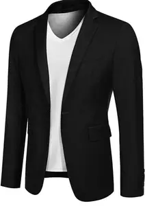 Random Stripe Mens Sport Coat Casual Blazer One Button Business Suit Jacket (Only Blazer) (38) Black