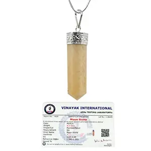 Crystu AAA Certified Peach Moonstone Pendant Natural Crystal Stone Pencil Pendant Locket with Metal Chain for Reiki Healing and Crystal Healing Gemstone for Unisex (Color : Peach)
