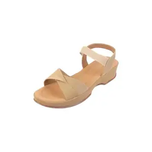 Mochi Women Beige Comfort Ankle-strap Wedge Heel Fashion Sandal UK/7 EU/40 (33-799)