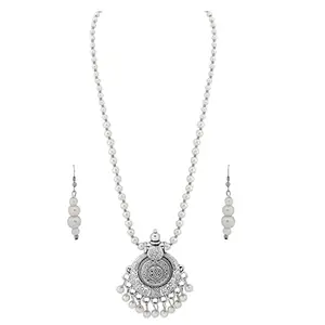 SILVER SHINE Gold plated Designer Traditional Unique Long Pearl Drop Pendant Necklace Set for Women Jewellery Set (Pearl Set 6)