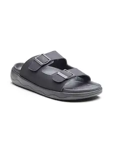Michael Angelo Black Casual Double Buckle Slippers & Floaters for Men