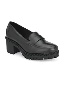 Delize Black Women Vegan Leather, mid Heel Moccasins 62176-40