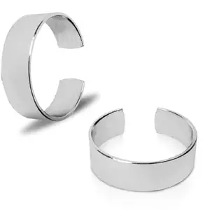Uniqon (Pack Of 2 Pcs) Silver Color Unisex Stainless Steel Stylish Trending Adjustable Open-Cuff Plain Thin Funky Thumb/Toe/Knuckle Finger Band Ring (Free Size)