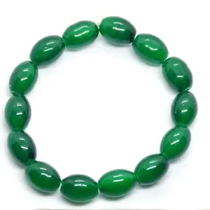 Natural Emerald Glass Stone Natural Gemstone Bracelet Oval Shape 10x8mm Healing Crystals for Men & Women (7 Inch)