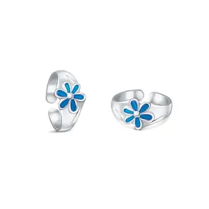 Raajraani Pure 925 Sterling Silver Toe Ring for Women | Juhi Enamel Toe ring - Sky Blue | Silver Finish, Enamel | Gift for Her (3 gms)