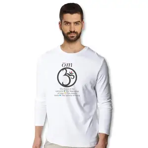 Tantra Om Classic White Full Sleeves Men Round Neck Printed Tshirt (Large)