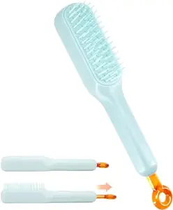 Lumevo Multicolor Self-Cleaning Anti-Static Massage Comb: Easy One-Pull Clean Hair Brush for Women - Scalable, Rotating, Lifting Hair Styling Tool for All Hair Types pack of -2