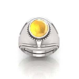 RRVGEM Certified Unheated Untreatet 14.00 Ratti Yellow Sapphire ring Silver Plated Ring Adjustable Ring Size 16-22 for Men and Women