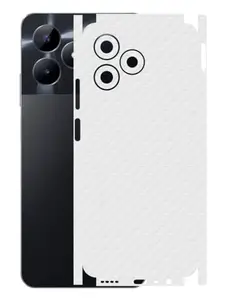 AtOdds - REALME C53 - Mobile Back Skin Sticker - Lamination - Rear Screen Guard Protector Film Wrap (Coverage - Back+Camera+Sides) (Design - White CF)