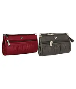 Bellina ® Women's Premium Polyester Maroon/black color 5chai Wallet/Clutches