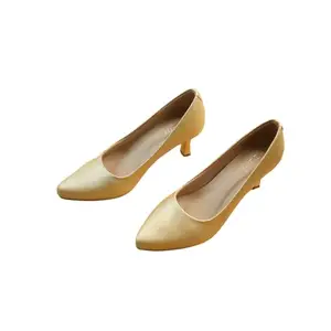 OZURI Gold Textured Pointed Toe Pumps | Elegant Slip-On Office Heels for Women (Size-37)